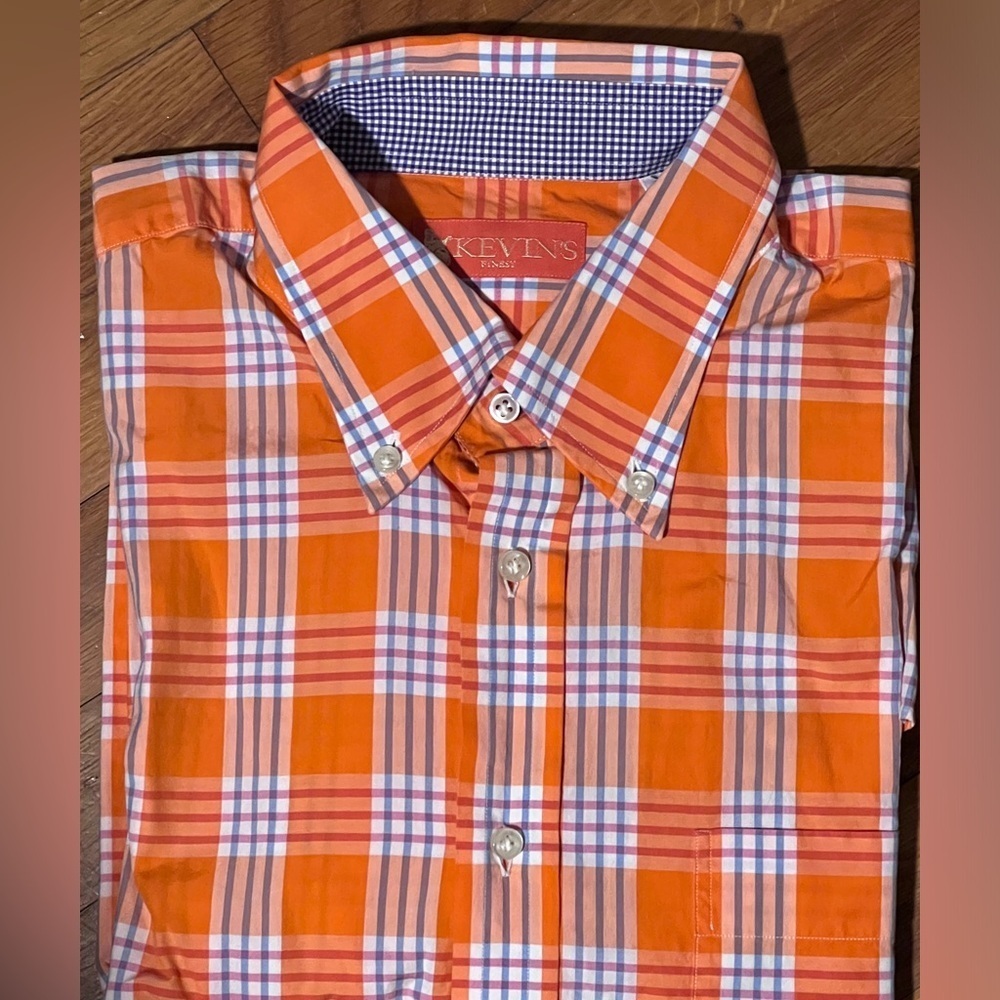 KEVIN’S FINEST Men’s Orange plaid long sleeve button down size L.